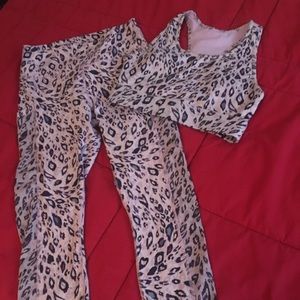 Fabletics pink cheetah print top and matching leggings. LIKE NEW!!!!!